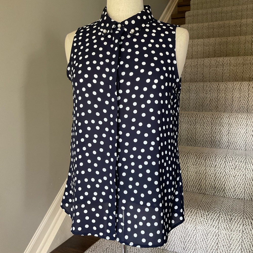 Karl Lagerfeld Dark Blue and White Polka Dot Shirt